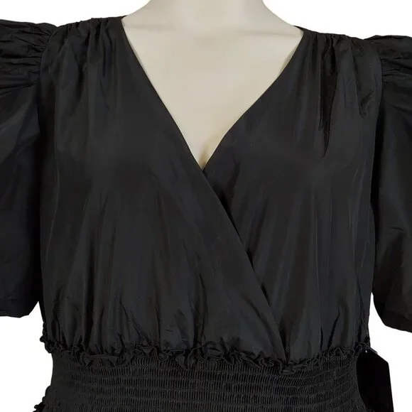 ☆☆SOLD☆☆ Karl Lagerfeld Paris Women's Puff-Sleeve Black Taffeta A-Line Dress - Picture 6 of 10